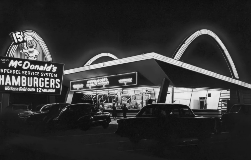 An older photo of what is now the oldest McDonald's in Downey, California.